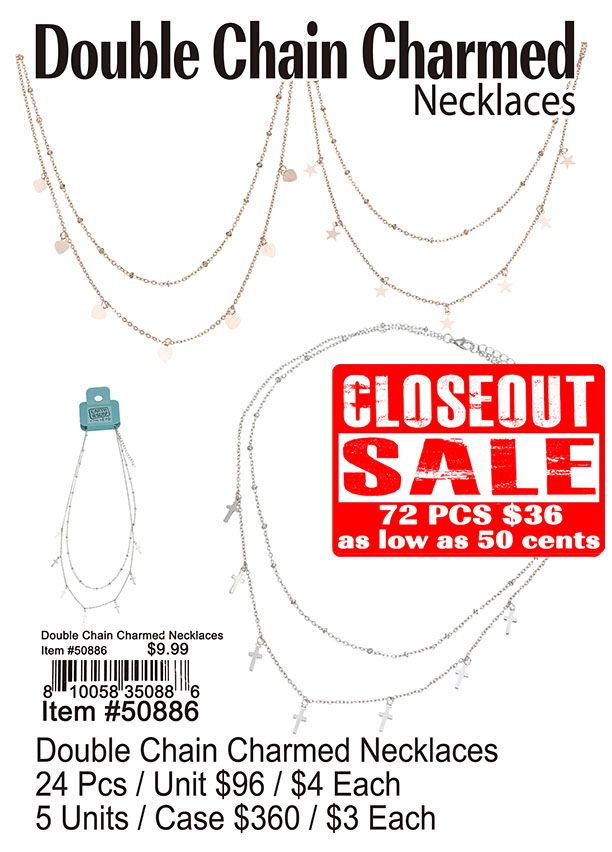 Double Chain Charmed Necklaces - Closeout 72 Pcs.